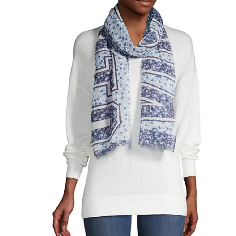 Vince Camuto Mixed Floral Print Scarf Navy
